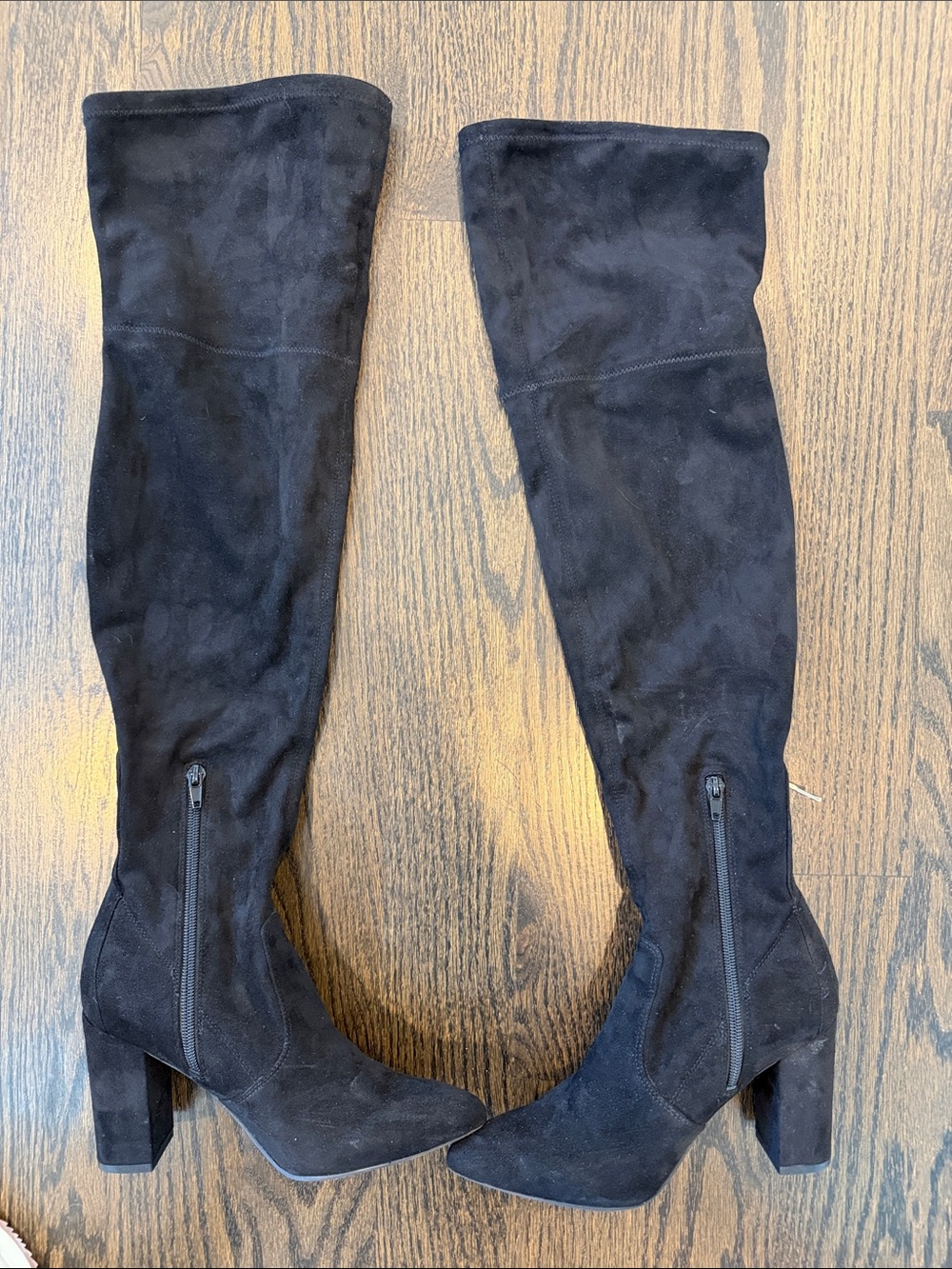 Black Over-the-Knee Faux Suede Block Heel Boots